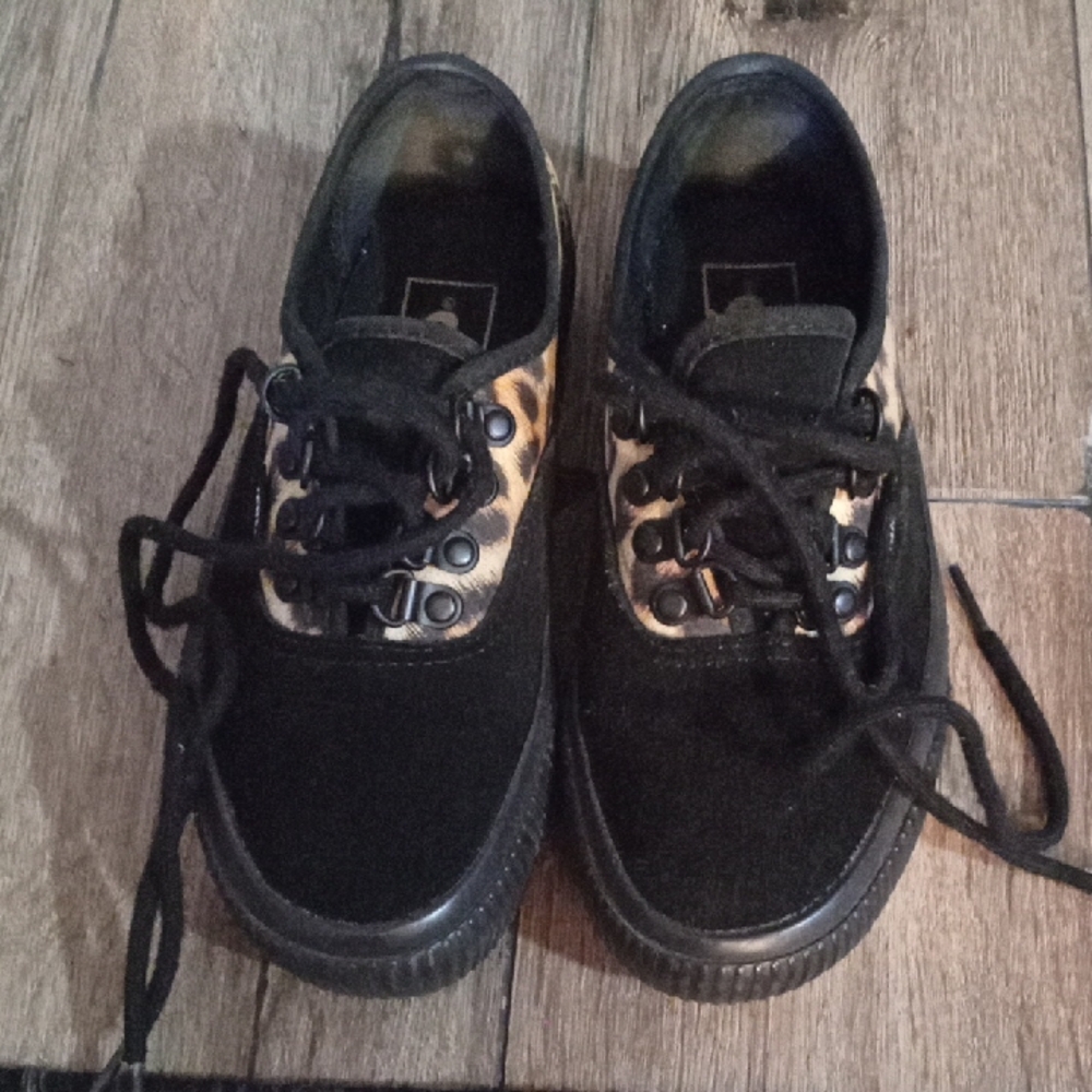 Vans Black and Gold Sneakers with Animal Print